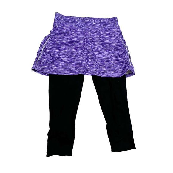 Inner Spirit Skirted Capri Legging Black & Purple Back Zip Pocket Womens S EUC! - Picture 1 of 9